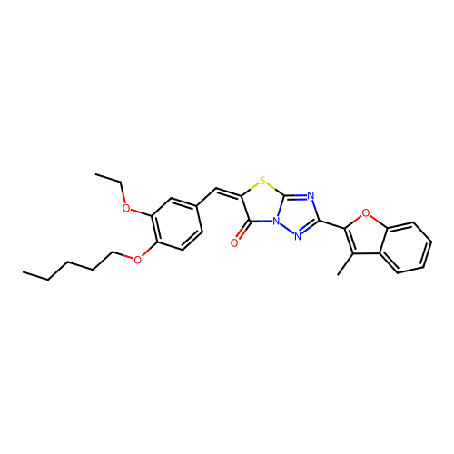 (E)-5-(3-ethoxy-4-(pentyloxy)benzylidene)-2-(3-methylbenzofuran-2-yl)thiazolo[3,2-b][1,2,4]triazol-6(5H)-one structure