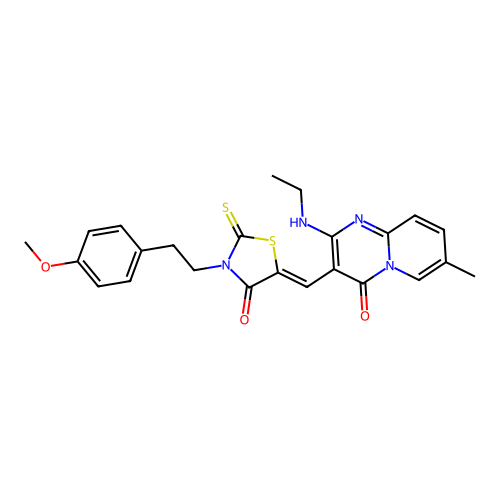 (Z)-5-((2-(ethylamino)-7-methyl-4-oxo-4H-pyrido[1,2-a]pyrimidin-3-yl)methylene)-3-(4-methoxyphenethyl)-2-thioxothiazolidin-4-one structure