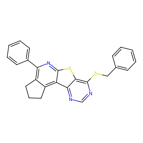 7-(benzylsulfanyl)-4-phenyl-2,3-dihydro-1H-cyclopenta[4',5']pyrido[3',2':4,5]thieno[3,2-d]pyrimidine structure