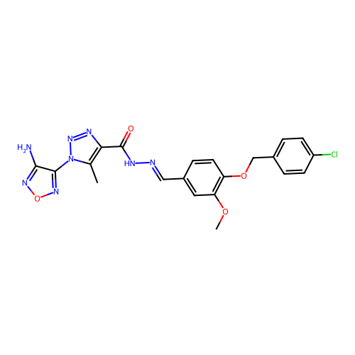 (E)-1-(4-amino-1,2,5-oxadiazol-3-yl)-N'-(4-((4-chlorobenzyl)oxy)-3-methoxybenzylidene)-5-methyl-1H-1,2,3-triazole-4-carbohydrazide structure