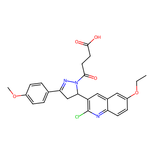 4-(5-(2-chloro-6-ethoxyquinolin-3-yl)-3-(4-methoxyphenyl)-4,5-dihydro-1H-pyrazol-1-yl)-4-oxobutanoic acid structure