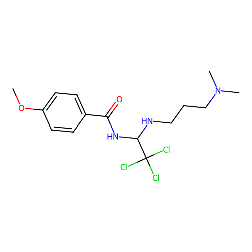 4-methoxy-N-(2,2,2-trichloro-1-((3-(dimethylamino)propyl)amino)ethyl)benzamide structure