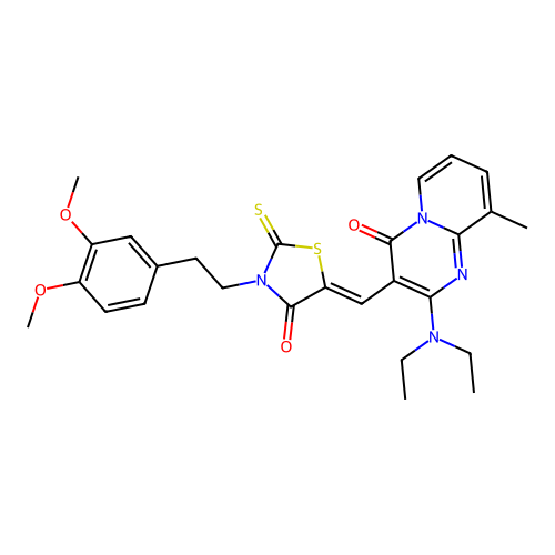 2-(diethylamino)-3-[(Z)-{3-[2-(3,4-dimethoxyphenyl)ethyl]-4-oxo-2-thioxo-1,3-thiazolidin-5-ylidene}methyl]-9-methyl-4H-pyrido[1,2-a]pyrimidin-4-one structure