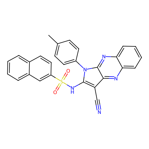 N-(3-cyano-1-(p-tolyl)-1H-pyrrolo[2,3-b]quinoxalin-2-yl)naphthalene-2-sulfonamide structure
