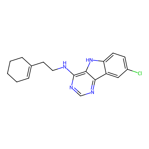 8-chloro-N-(2-(cyclohex-1-en-1-yl)ethyl)-5H-pyrimido[5,4-b]indol-4-amine structure