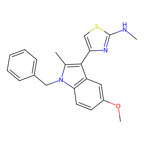 4-(1-benzyl-5-methoxy-2-methyl-1H-indol-3-yl)-N-methyl-1,3-thiazol-2-amine structure