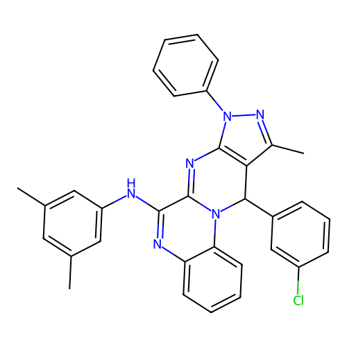 11-(3-chlorophenyl)-N-(3,5-dimethylphenyl)-10-methyl-8-phenyl-8,11-dihydropyrazolo[3',4':4,5]pyrimido[1,2-a]quinoxalin-6-amine structure