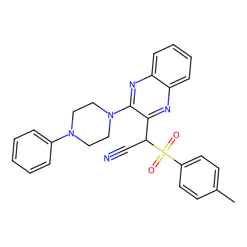 2-(3-(4-phenylpiperazin-1-yl)quinoxalin-2-yl)-2-tosylacetonitrile structure