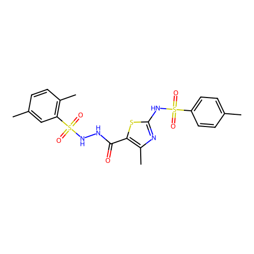 N-(5-(2-((2,5-dimethylphenyl)sulfonyl)hydrazinecarbonyl)-4-methylthiazol-2-yl)-4-methylbenzenesulfonamide structure