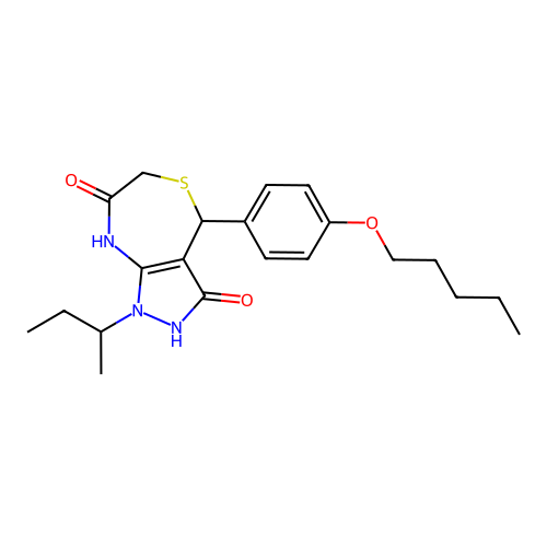 1-(butan-2-yl)-3-hydroxy-4-[4-(pentyloxy)phenyl]-4,8-dihydro-1H-pyrazolo[3,4-e][1,4]thiazepin-7(6H)-one structure