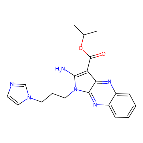 propan-2-yl 2-amino-1-(3-imidazol-1-ylpropyl)pyrrolo[3,2-b]quinoxaline-3-carboxylate structure