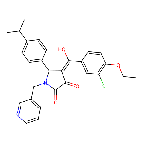 (4E)-4-[(3-chloro-4-ethoxyphenyl)-hydroxymethylidene]-5-(4-propan-2-ylphenyl)-1-(pyridin-3-ylmethyl)pyrrolidine-2,3-dione structure