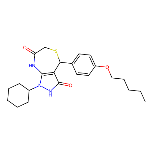 1-cyclohexyl-4-(4-pentoxyphenyl)-4,8-dihydro-2H-pyrazolo[3,4-e][1,4]thiazepine-3,7-dione structure