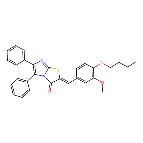 (2Z)-2-(4-butoxy-3-methoxybenzylidene)-5,6-diphenylimidazo[2,1-b][1,3]thiazol-3(2H)-one structure