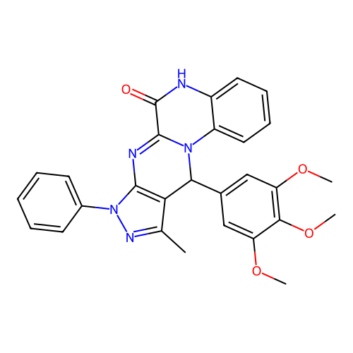 10-methyl-8-phenyl-11-(3,4,5-trimethoxyphenyl)-8,11-dihydropyrazolo[3',4':4,5]pyrimido[1,2-a]quinoxalin-6-ol structure