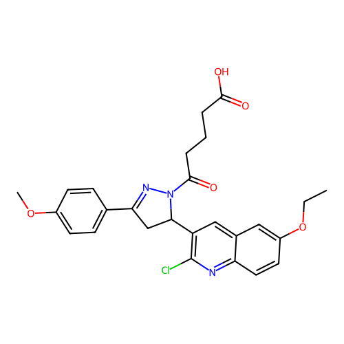 5-(5-(2-chloro-6-ethoxyquinolin-3-yl)-3-(4-methoxyphenyl)-4,5-dihydro-1H-pyrazol-1-yl)-5-oxopentanoic acid structure