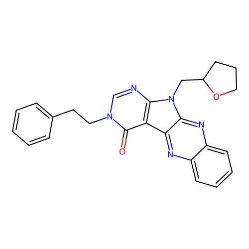 3-(2-phenylethyl)-11-(tetrahydrofuran-2-ylmethyl)-3,11-dihydro-4H-pyrimido[5',4':4,5]pyrrolo[2,3-b]quinoxalin-4-one structure