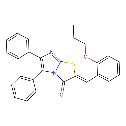 (2Z)-5,6-diphenyl-2-(2-propoxybenzylidene)imidazo[2,1-b][1,3]thiazol-3(2H)-one structure