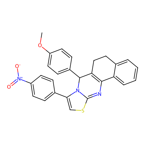 7-(4-methoxyphenyl)-9-(4-nitrophenyl)-6,7-dihydro-5H-benzo[h]thiazolo[2,3-b]quinazoline structure