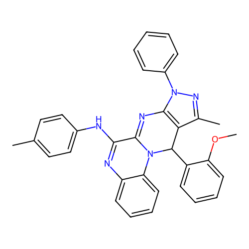 11-(2-methoxyphenyl)-10-methyl-8-phenyl-N-(p-tolyl)-8,11-dihydropyrazolo[3',4':4,5]pyrimido[1,2-a]quinoxalin-6-amine structure