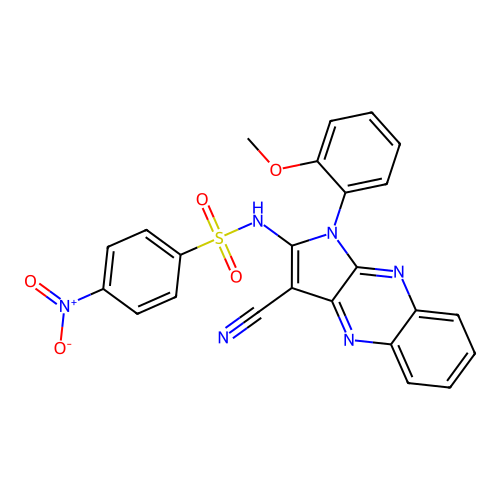 N-(3-cyano-1-(2-methoxyphenyl)-1H-pyrrolo[2,3-b]quinoxalin-2-yl)-4-nitrobenzenesulfonamide structure