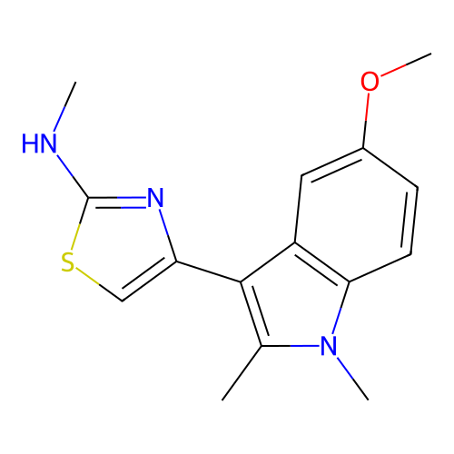 4-(5-methoxy-1,2-dimethylindol-3-yl)-N-methyl-1,3-thiazol-2-amine structure