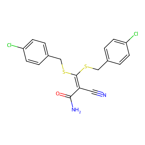3,3-Bis[(4-chlorobenzyl)sulfanyl]-2-cyanoprop-2-enamide structure