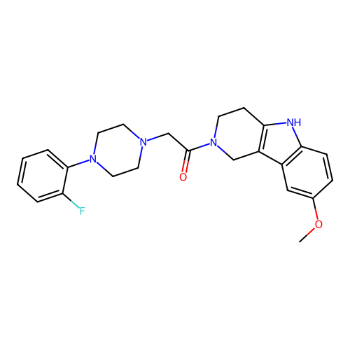 2-(4-(2-fluorophenyl)piperazin-1-yl)-1-(8-methoxy-3,4-dihydro-1H-pyrido[4,3-b]indol-2(5H)-yl)ethanone structure