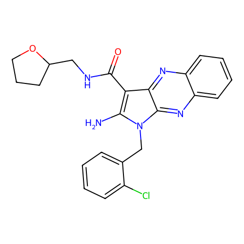 2-amino-1-(2-chlorobenzyl)-N-((tetrahydrofuran-2-yl)methyl)-1H-pyrrolo[2,3-b]quinoxaline-3-carboxamide structure