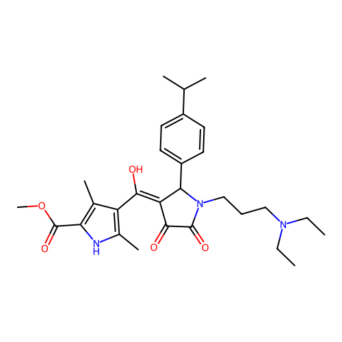methyl 4-({1-[3-(diethylamino)propyl]-4-hydroxy-2-[4-(methylethyl)phenyl]-5-ox o(3-pyrrolin-3-yl)}carbonyl)-3,5-dimethylpyrrole-2-carboxylate structure