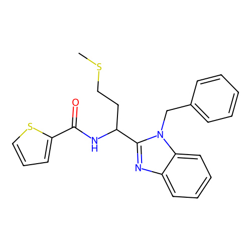 N-(1-(1-benzyl-1H-benzo[d]imidazol-2-yl)-3-(methylthio)propyl)thiophene-2-carboxamide structure