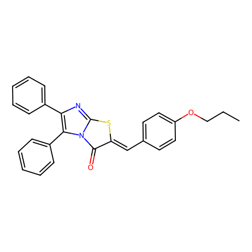 (Z)-5,6-diphenyl-2-(4-propoxybenzylidene)imidazo[2,1-b]thiazol-3(2H)-one structure