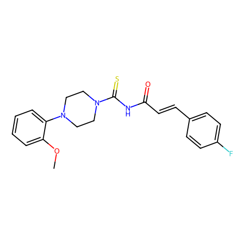 (E)-3-(4-Fluoro-phenyl)-N-[4-(2-methoxy-phenyl)-piperazine-1-carbothioyl]-acrylamide structure