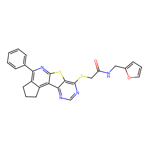 N-(furan-2-ylmethyl)-2-((4-phenyl-2,3-dihydro-1H-cyclopenta[4',5']pyrido[3',2':4,5]thieno[3,2-d]pyrimidin-7-yl)thio)acetamide structure