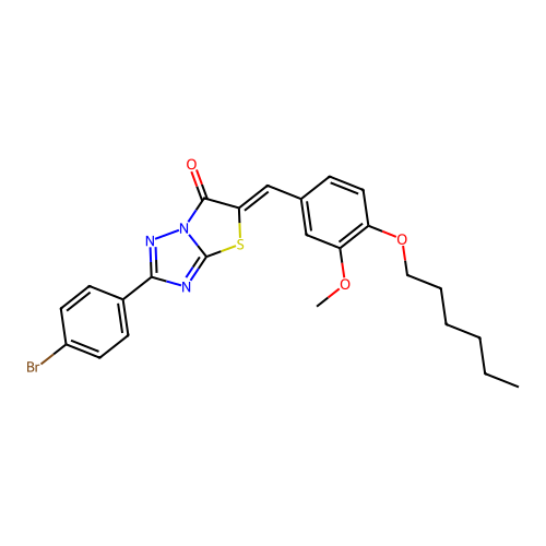 (Z)-2-(4-bromophenyl)-5-(4-(hexyloxy)-3-methoxybenzylidene)thiazolo[3,2-b][1,2,4]triazol-6(5H)-one structure