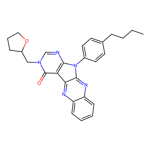 11-(4-butylphenyl)-3-((tetrahydrofuran-2-yl)methyl)-3H-pyrimido[5',4':4,5]pyrrolo[2,3-b]quinoxalin-4(11H)-one structure