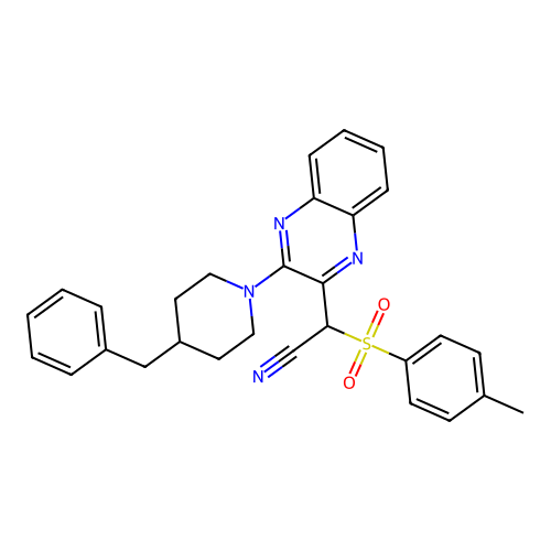 2-(3-(4-benzylpiperidin-1-yl)quinoxalin-2-yl)-2-tosylacetonitrile structure