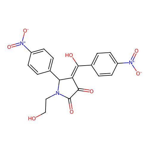 (4E)-1-(2-hydroxyethyl)-4-[hydroxy(4-nitrophenyl)methylidene]-5-(4-nitrophenyl)pyrrolidine-2,3-dione structure