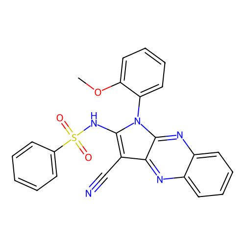 N-(3-cyano-1-(2-methoxyphenyl)-1H-pyrrolo[2,3-b]quinoxalin-2-yl)benzenesulfonamide structure
