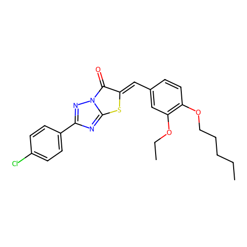 (5Z)-2-(4-chlorophenyl)-5-[3-ethoxy-4-(pentyloxy)benzylidene][1,3]thiazolo[3,2-b][1,2,4]triazol-6(5H)-one structure