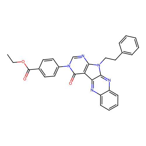 ethyl 4-(4-oxo-11-phenethyl-4,11-dihydro-3H-pyrimido[5',4':4,5]pyrrolo[2,3-b]quinoxalin-3-yl)benzoate structure
