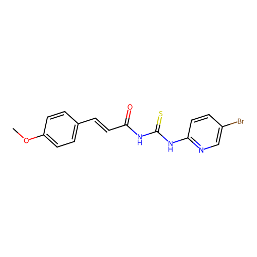 (2E)-N-[(5-bromopyridin-2-yl)carbamothioyl]-3-(4-methoxyphenyl)prop-2-enamide structure