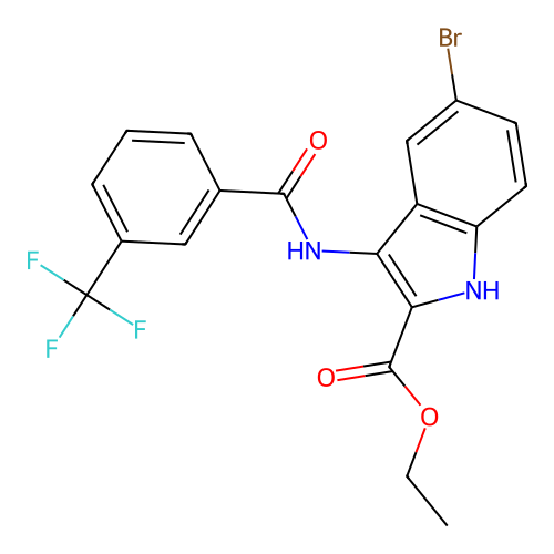 ethyl 5-bromo-3-(3-(trifluoromethyl)benzamido)-1H-indole-2-carboxylate structure