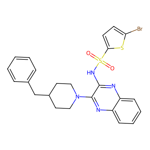 N-[3-(4-benzylpiperidin-1-yl)quinoxalin-2-yl]-5-bromothiophene-2-sulfonamide structure