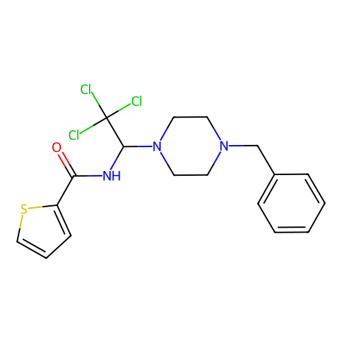 N-[1-(4-benzylpiperazin-1-yl)-2,2,2-trichloroethyl]thiophene-2-carboxamide structure