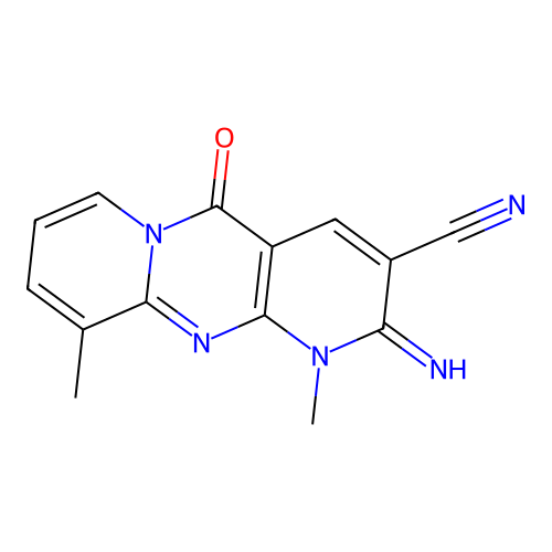 2-imino-1,10-dimethyl-5-oxo-1,5-dihydro-2H-dipyrido[1,2-a:2',3'-d]pyrimidine-3-carbonitrile structure