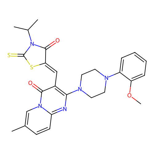 2-[4-(2-methoxyphenyl)piperazin-1-yl]-7-methyl-3-{(Z)-[4-oxo-3-(propan-2-yl)-2-thioxo-1,3-thiazolidin-5-ylidene]methyl}-4H-pyrido[1,2-a]pyrimidin-4-one structure