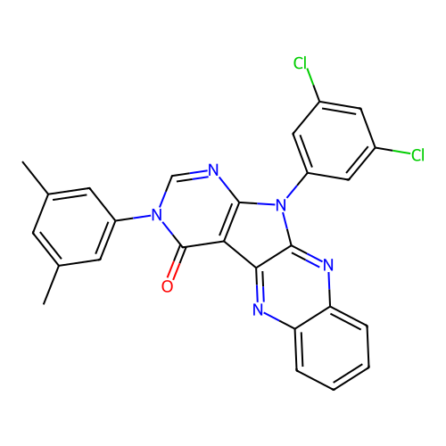 11-(3,5-dichlorophenyl)-3-(3,5-dimethylphenyl)-3,11-dihydro-4H-pyrimido[5',4':4,5]pyrrolo[2,3-b]quinoxalin-4-one structure