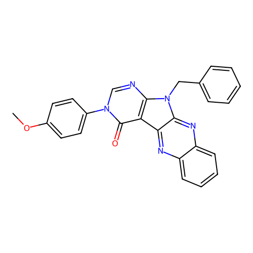 11-benzyl-3-(4-methoxyphenyl)-3H-pyrimido[5',4':4,5]pyrrolo[2,3-b]quinoxalin-4(11H)-one structure