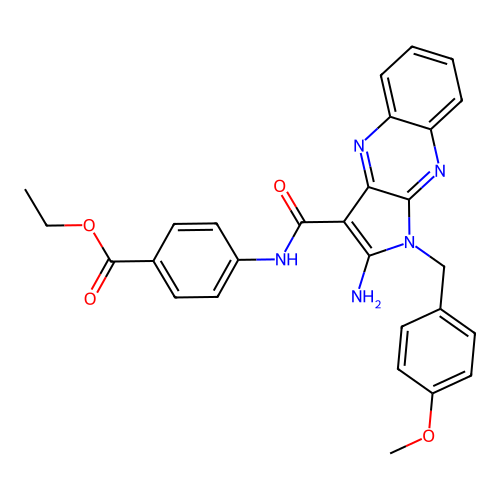 ethyl 4-(2-amino-1-(4-methoxybenzyl)-1H-pyrrolo[2,3-b]quinoxaline-3-carboxamido)benzoate structure